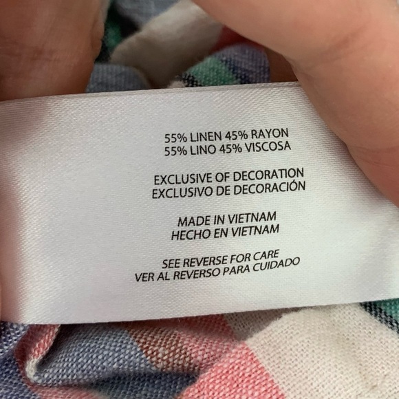 Orvis Linen Rayon Striped Cap Sleeve Button Front Shirt Women’s Size Large - Picture 12 of 17